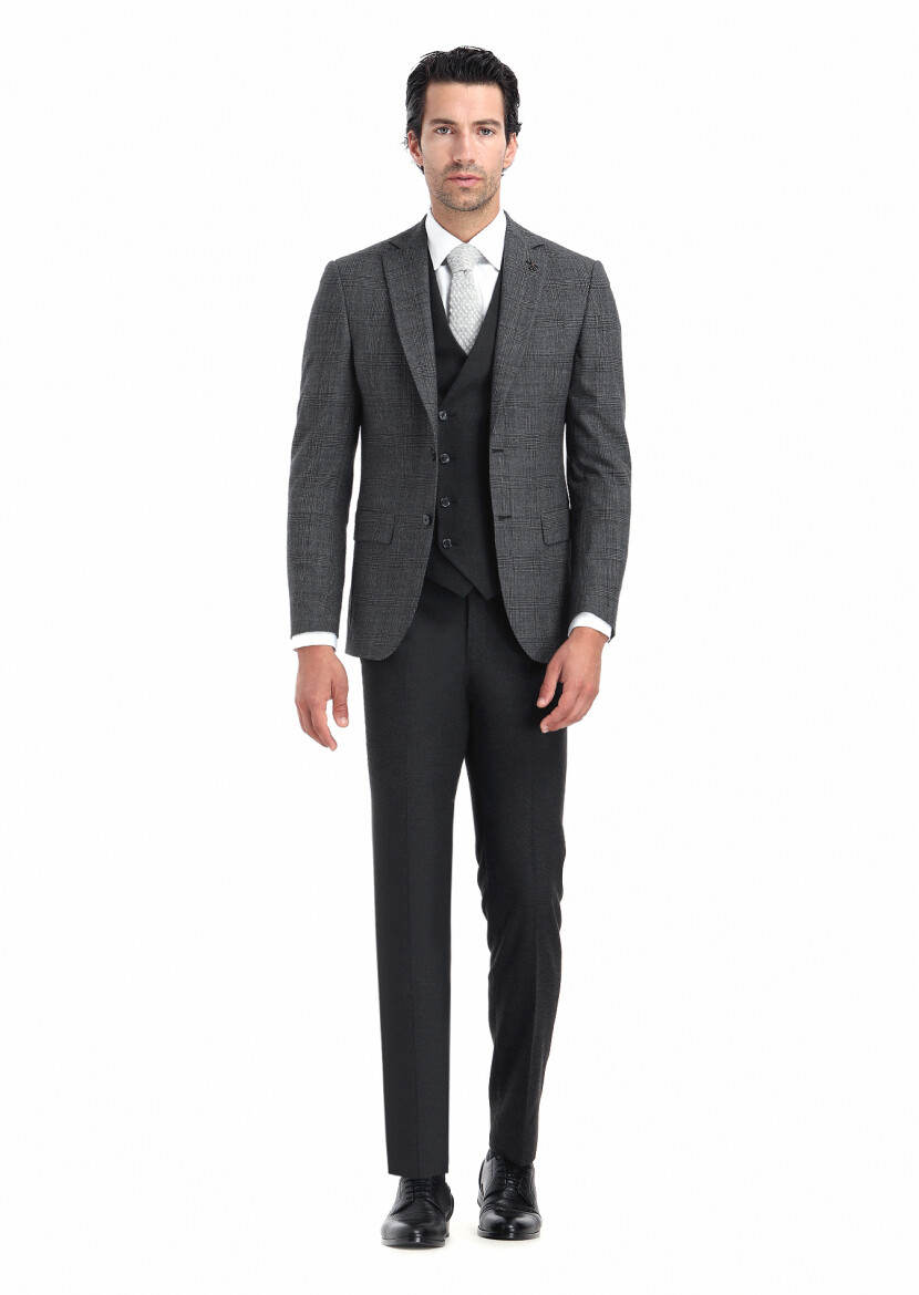 Antrasit Yelekli Takım Elbise - 1