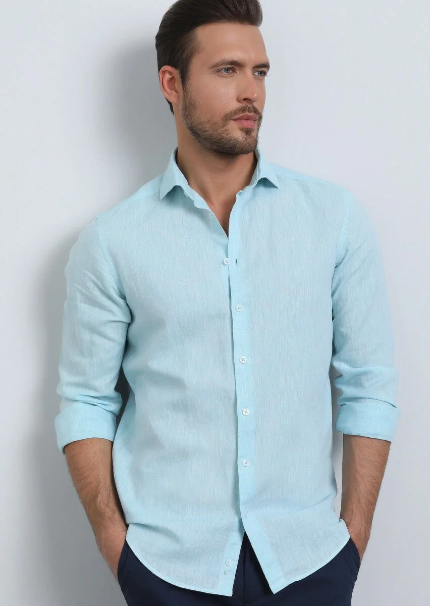 Aqua Düz Regular Fit Dokuma Casual Pamuk Karışımlı Gömlek - 1