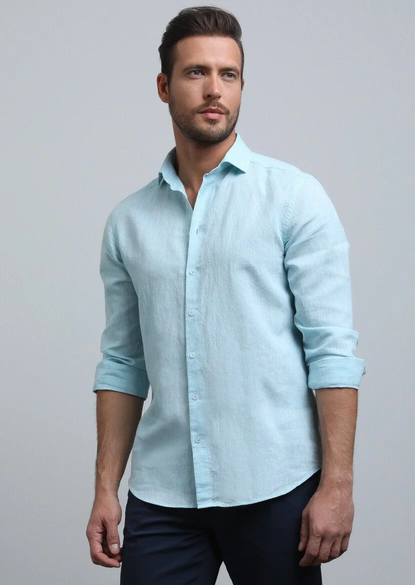 Aqua Düz Regular Fit Dokuma Casual Pamuk Karışımlı Gömlek - 4