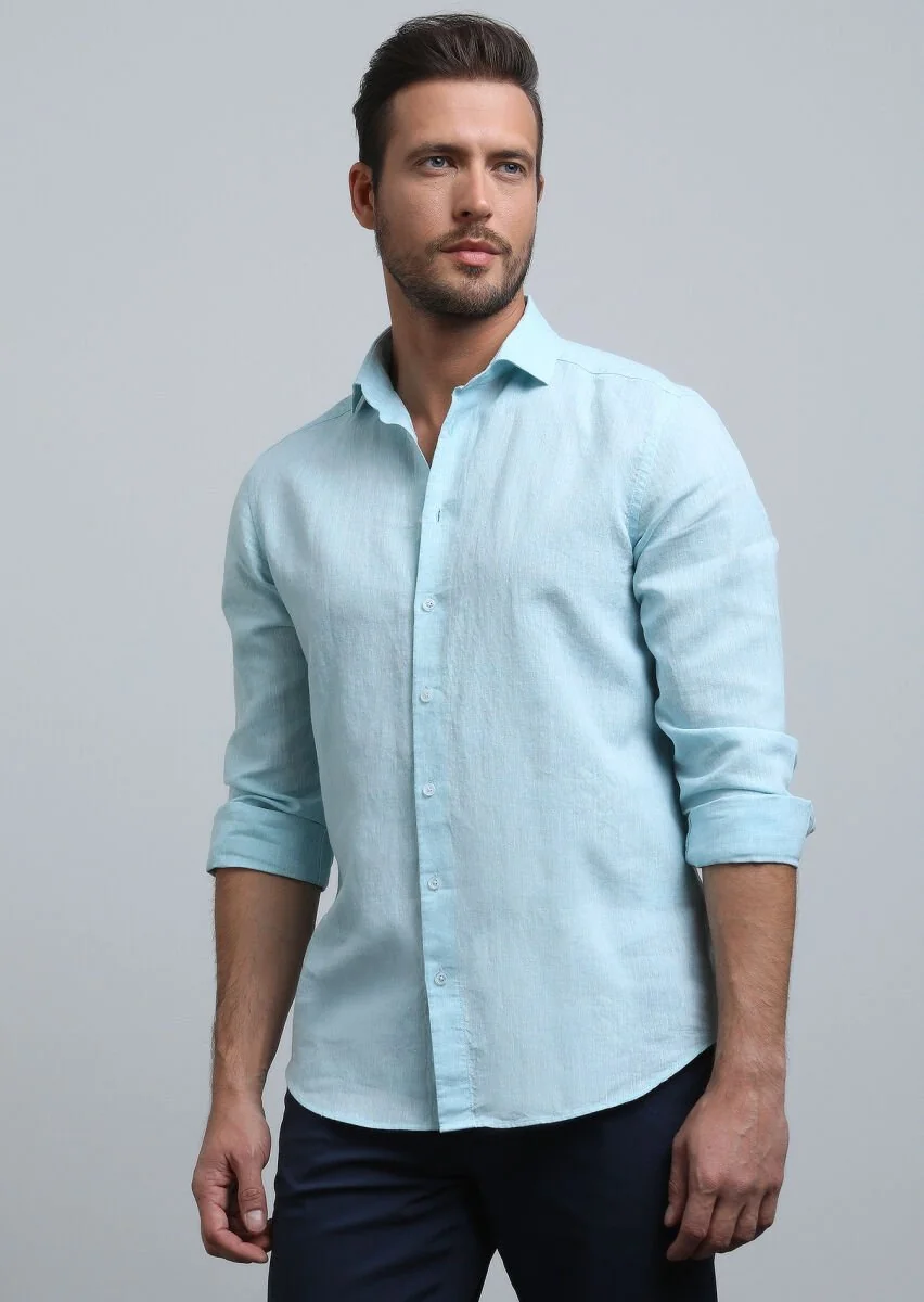 Aqua Düz Regular Fit Dokuma Casual Pamuk Karışımlı Gömlek - 4