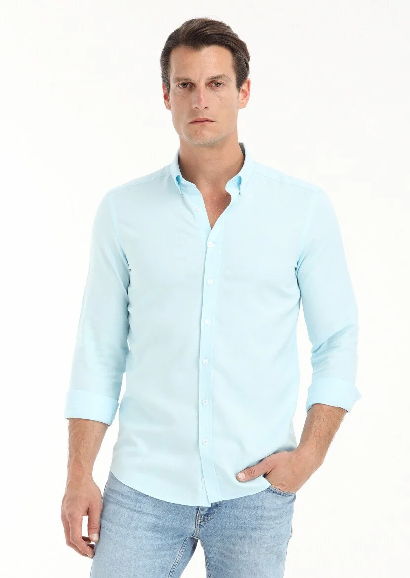 Aqua Düz Slim Fit Dokuma Casual %100 Pamuk Gömlek 