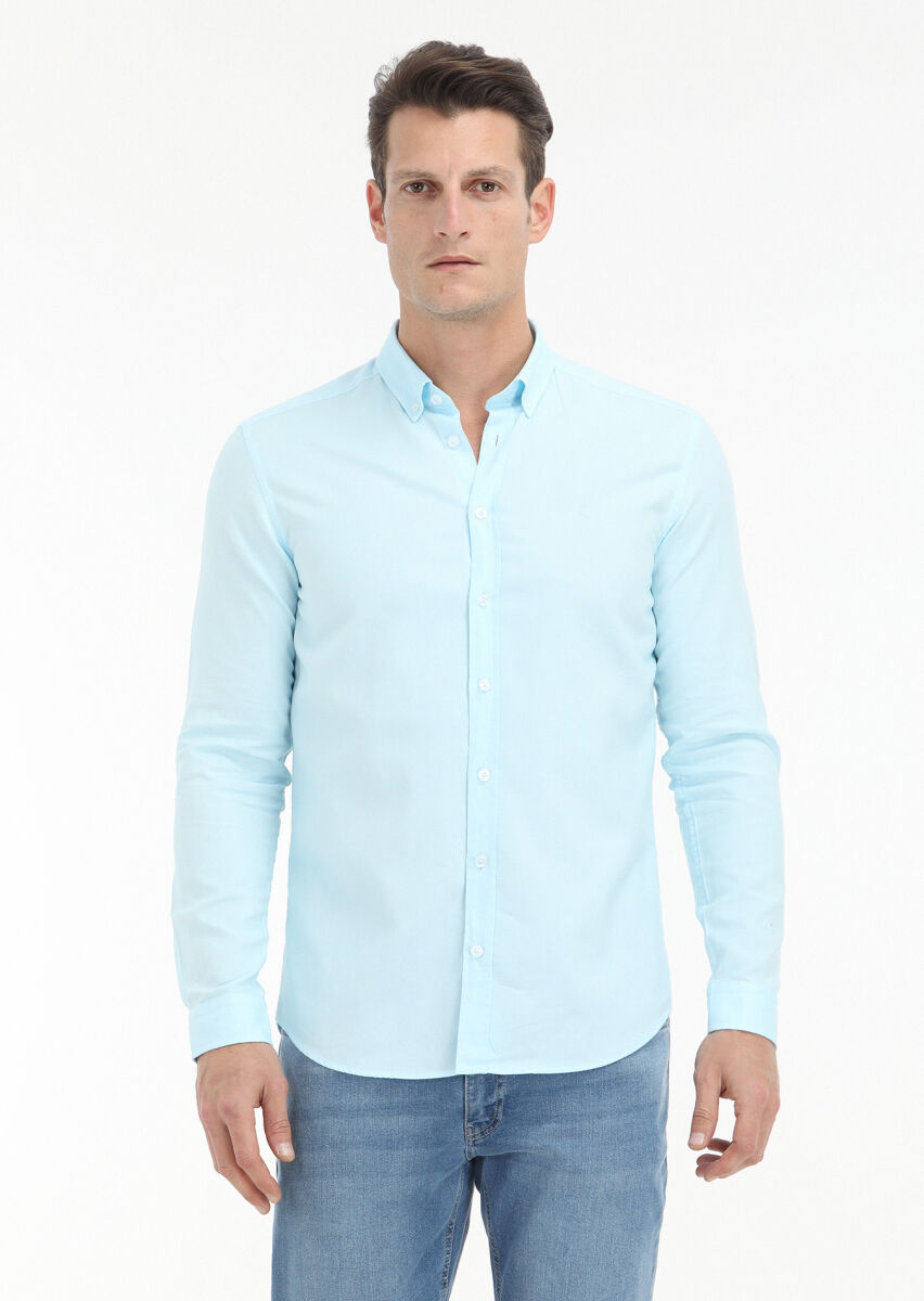 Aqua Düz Slim Fit Uzun Dokuma Casual %100 Pamuk Gömlek - 2