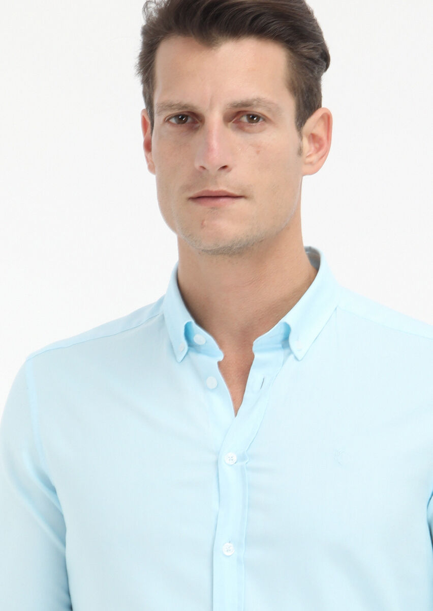 Aqua Düz Slim Fit Uzun Dokuma Casual %100 Pamuk Gömlek - 3