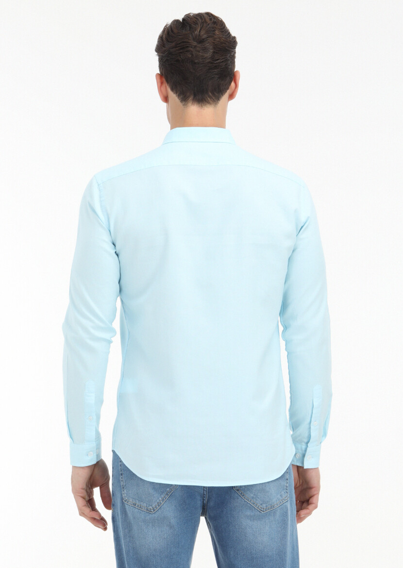 Aqua Düz Slim Fit Uzun Dokuma Casual %100 Pamuk Gömlek - 4