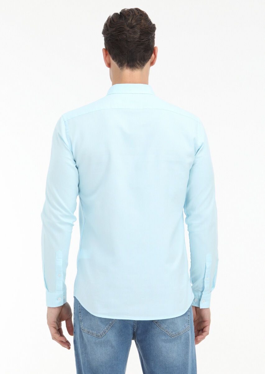 Aqua Düz Slim Fit Uzun Dokuma Casual %100 Pamuk Gömlek - 4