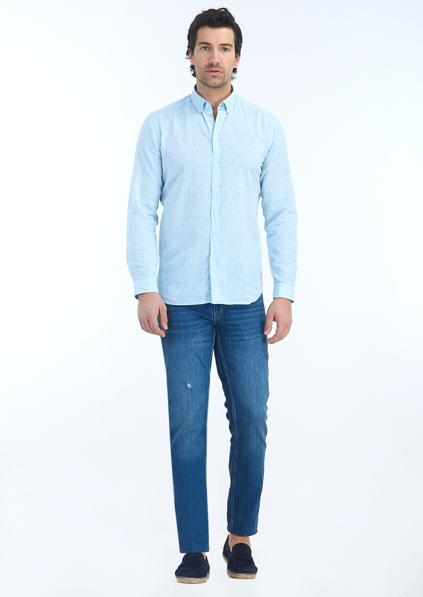 Aqua Micro Regular Fit Weaving Casual Cotton Blended Shirt - 1