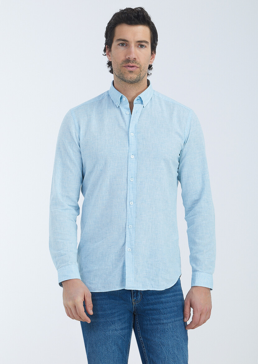 Aqua Micro Regular Fit Weaving Casual Cotton Blended Shirt - 2