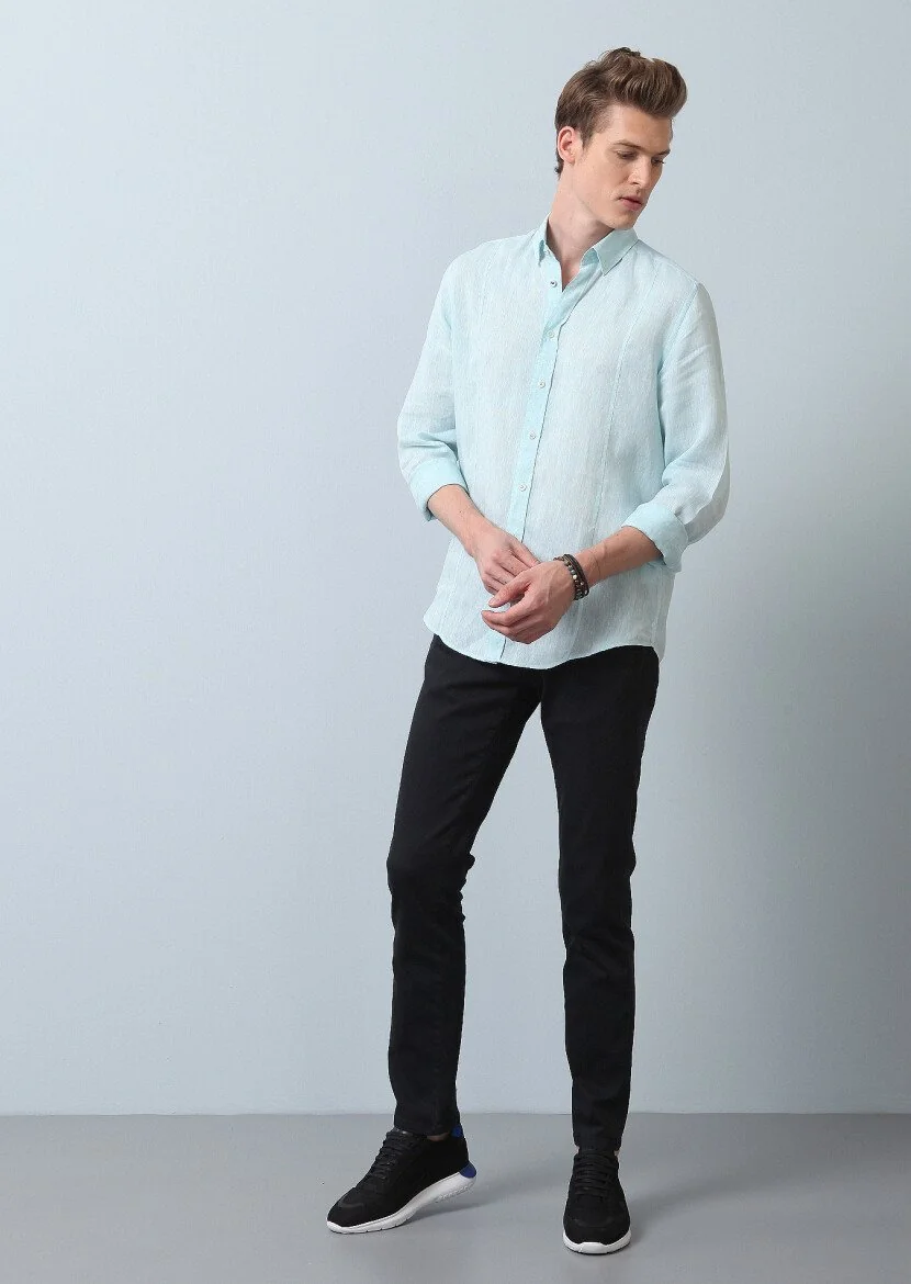 Aqua Plain Regular Fit Weaving Casual Cotton Blended Shirt 