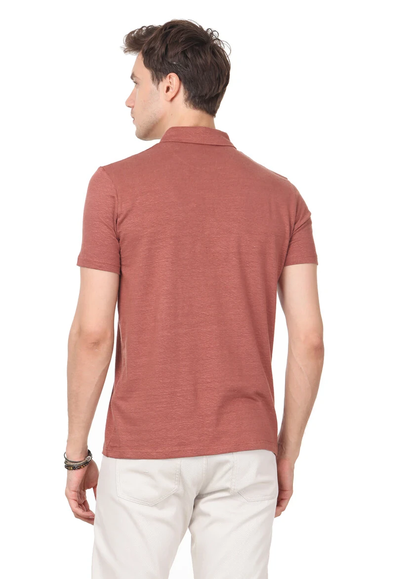 Bakır Baskılı Keten Karışımlı T-Shirt - 4