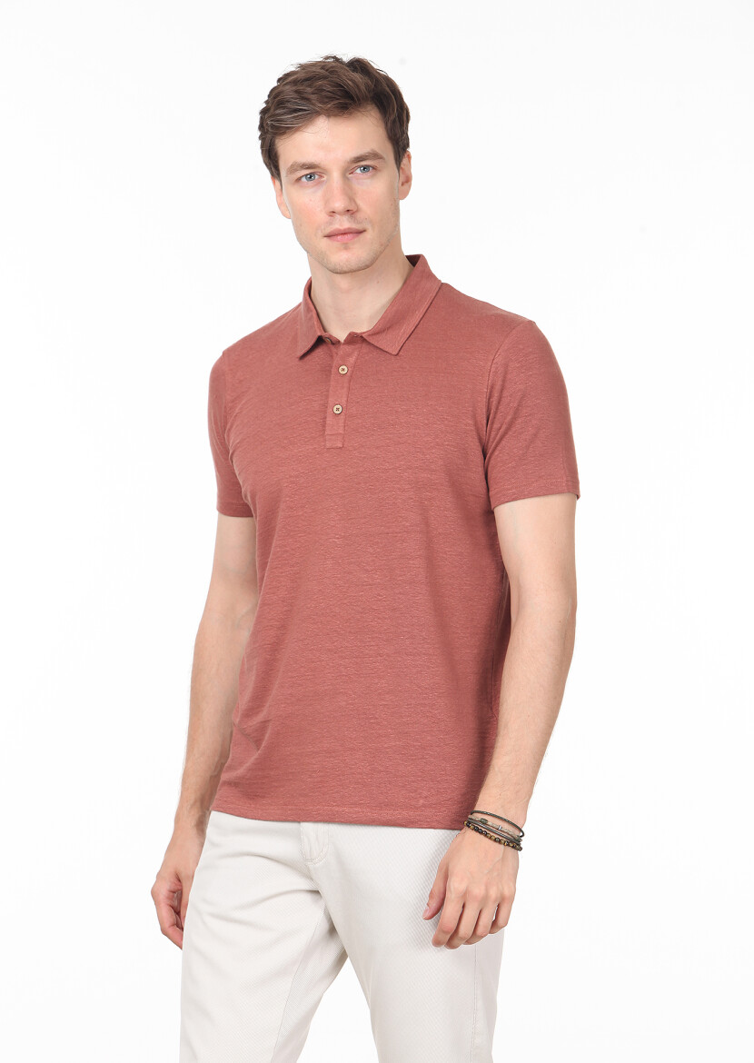 Bakır Baskılı Keten Karışımlı T-Shirt - 1