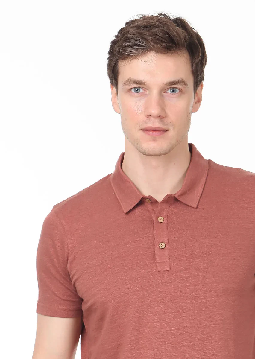 Bakır Baskılı Keten Karışımlı T-Shirt - 2