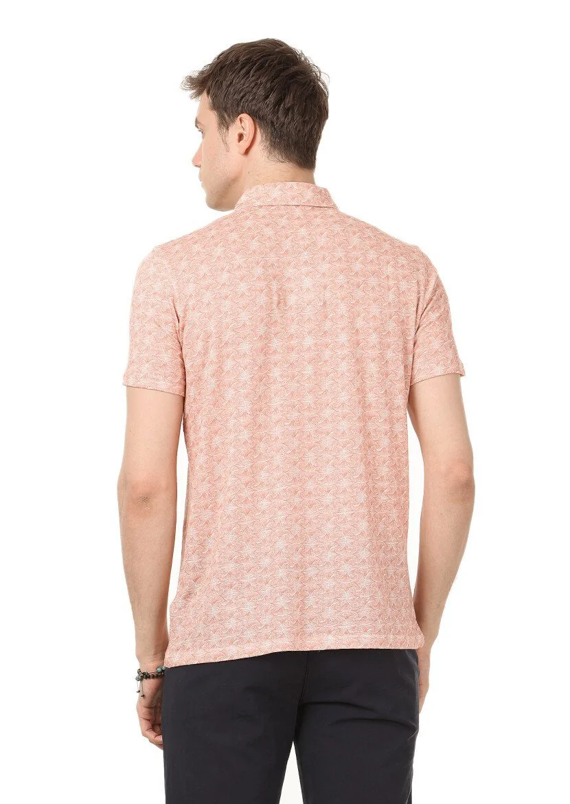 Bakır Baskılı Polo Yaka Keten Karışımlı T-Shirt - 4