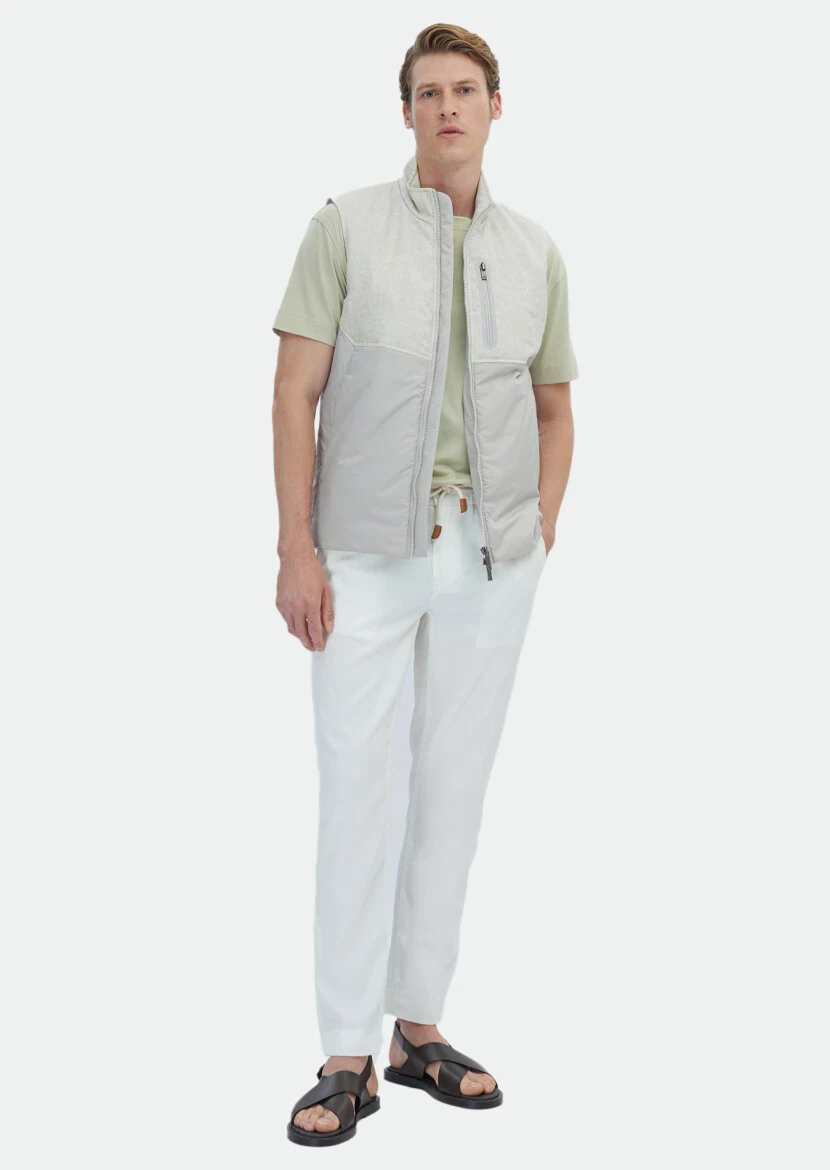 Beige 100% Linen Weaving Puffer Vest 