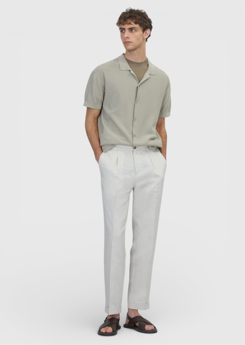 Beige Brass Knit Silk Blended Cardigan - RAMSEY