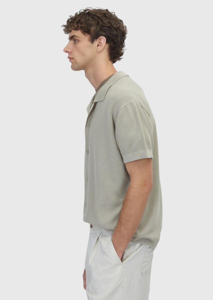 Beige Brass Knit Silk Blended Cardigan - 3