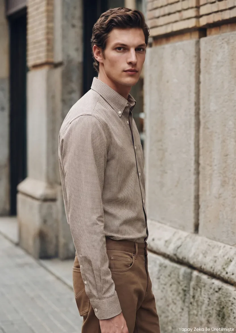 Beige Casual Fit Long Weaving Casual 100% Cotton Shirt - RAMSEY
