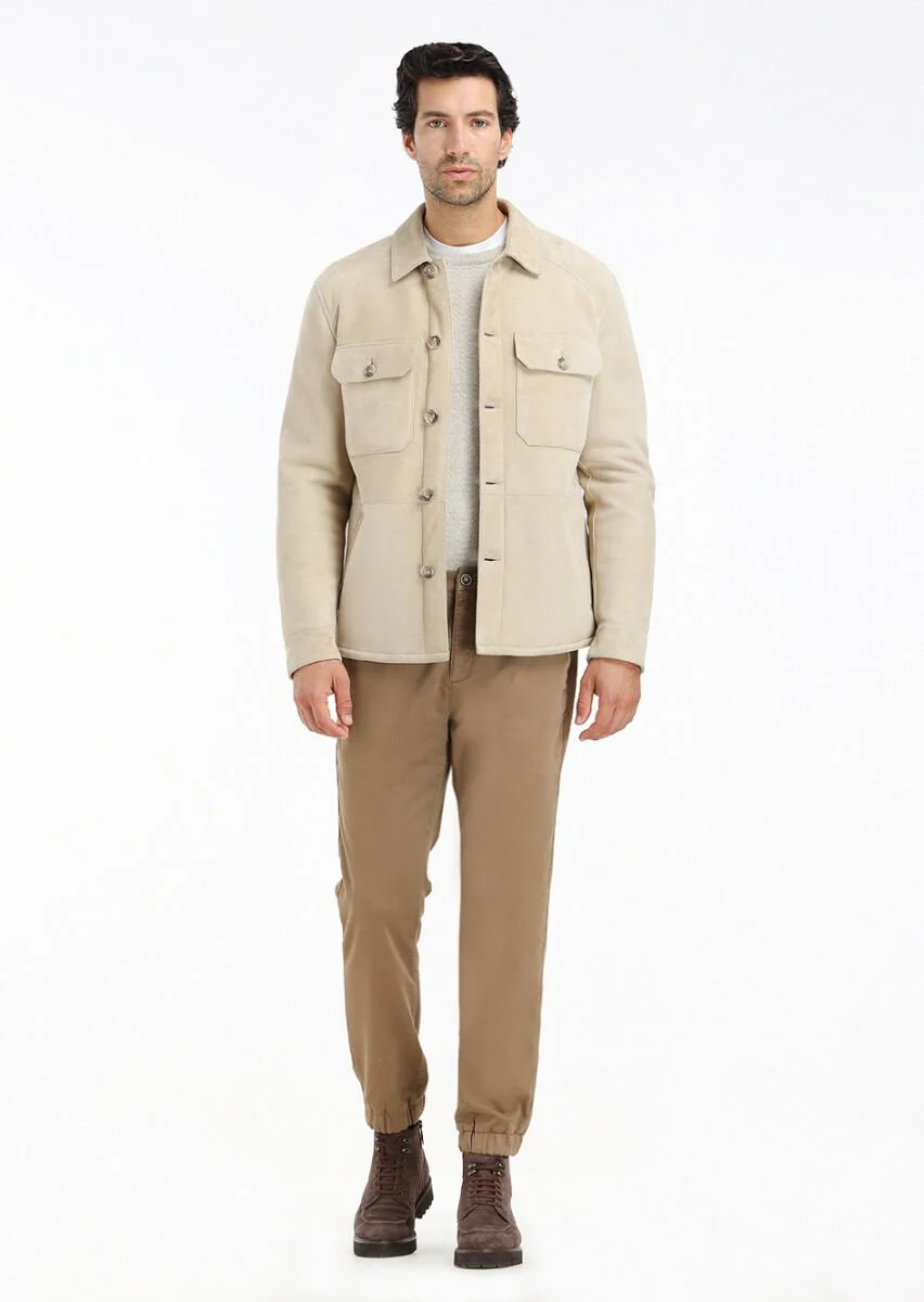 Beige Fur Leather Coat - 1