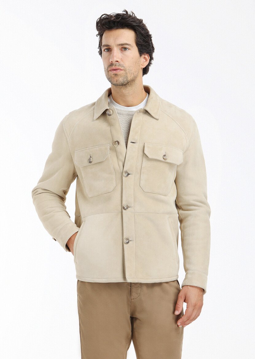 Beige Fur Leather Coat - 2