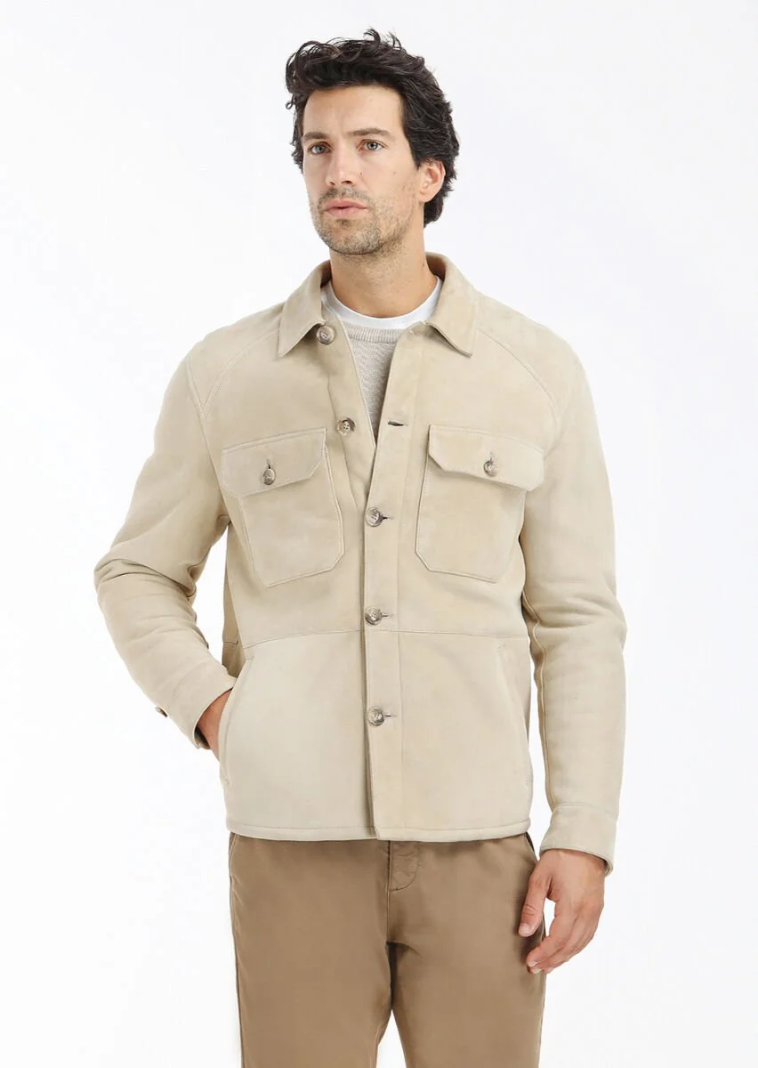 Beige Fur Leather Coat - 2