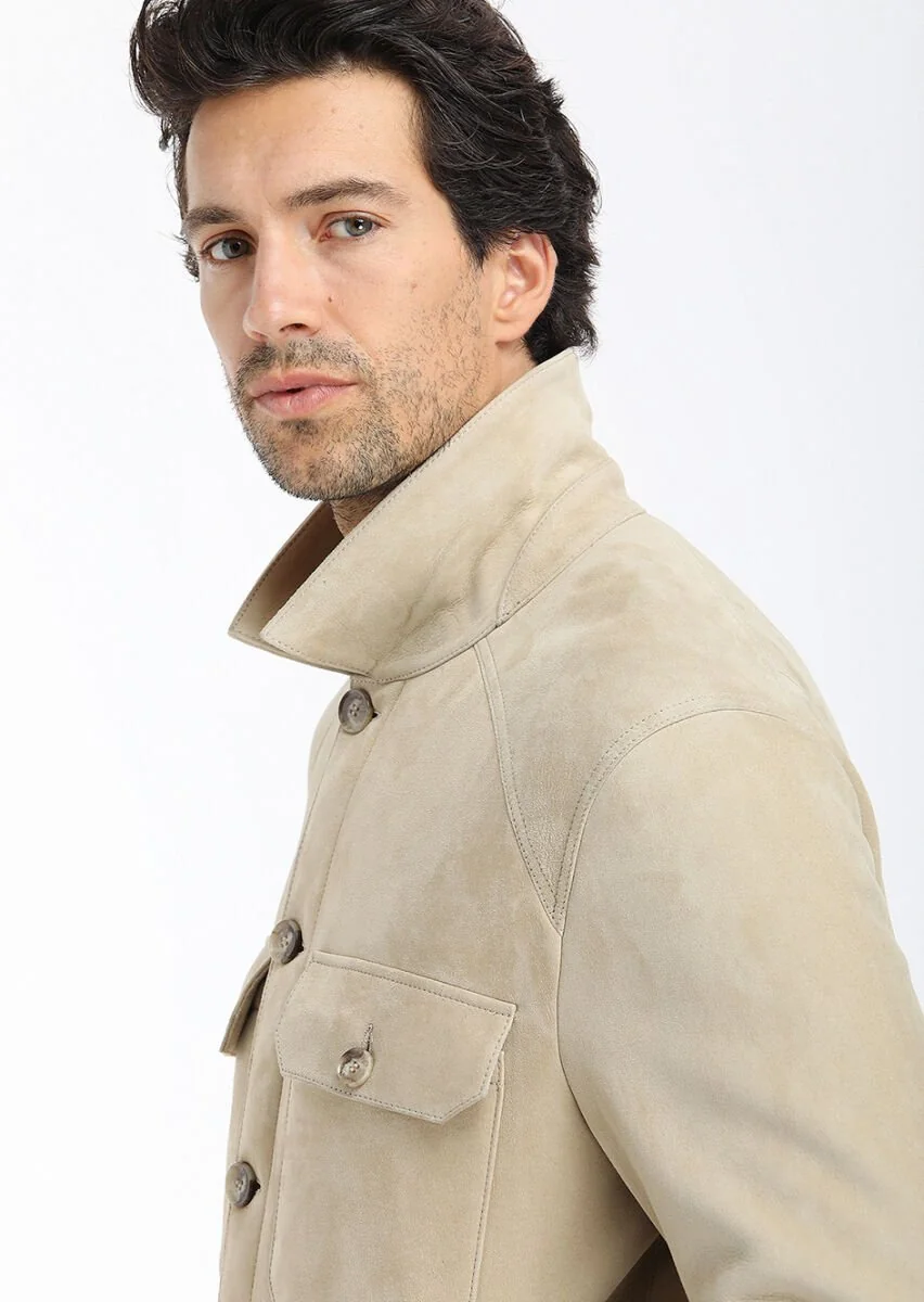 Beige Fur Leather Coat - 4