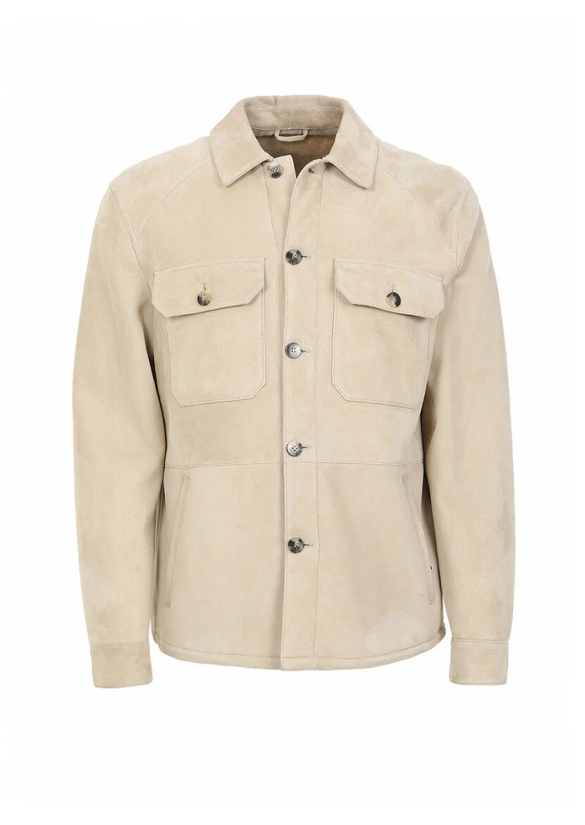 Beige Fur Leather Coat - 6