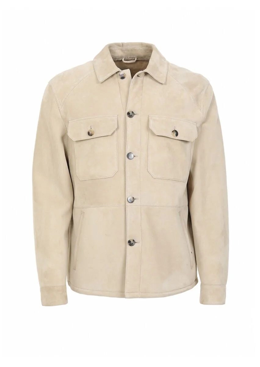 Beige Fur Leather Coat - 6