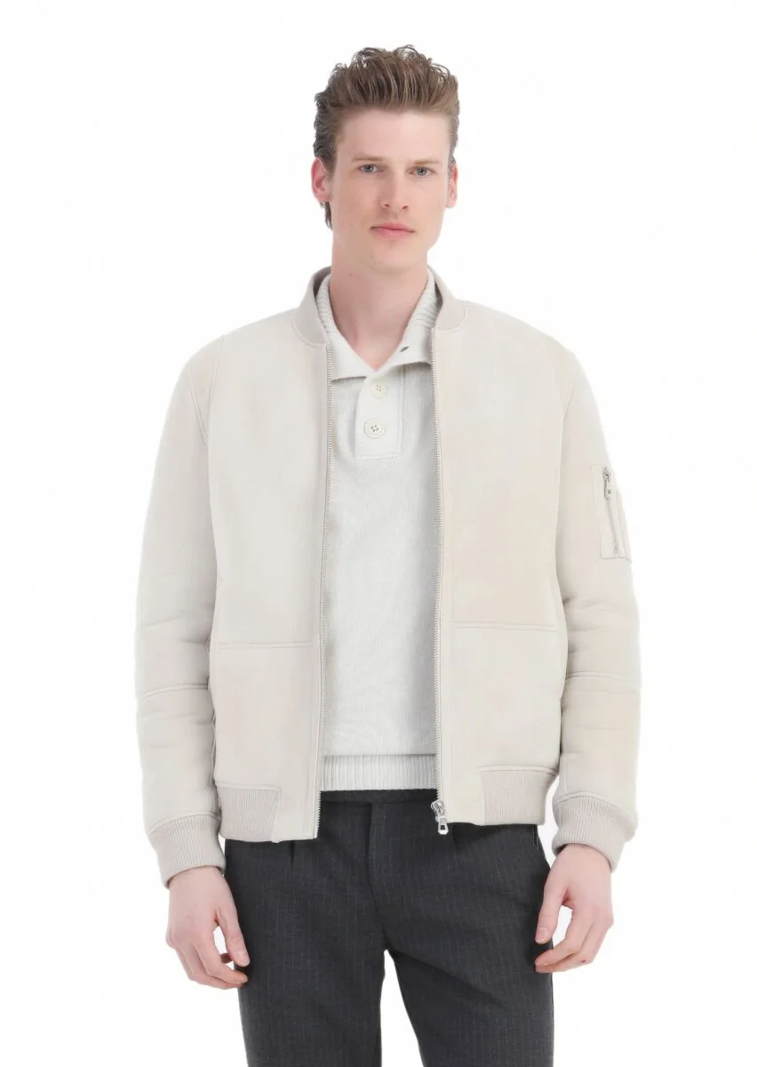 Beige Fur Leather Coat - 1