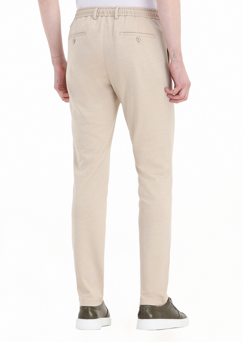 Beige Knitting Jogging Fit Casual Cotton Blended Trousers - 4