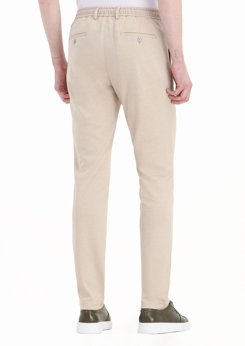 Beige Knitting Jogging Fit Casual Cotton Blended Trousers - 6