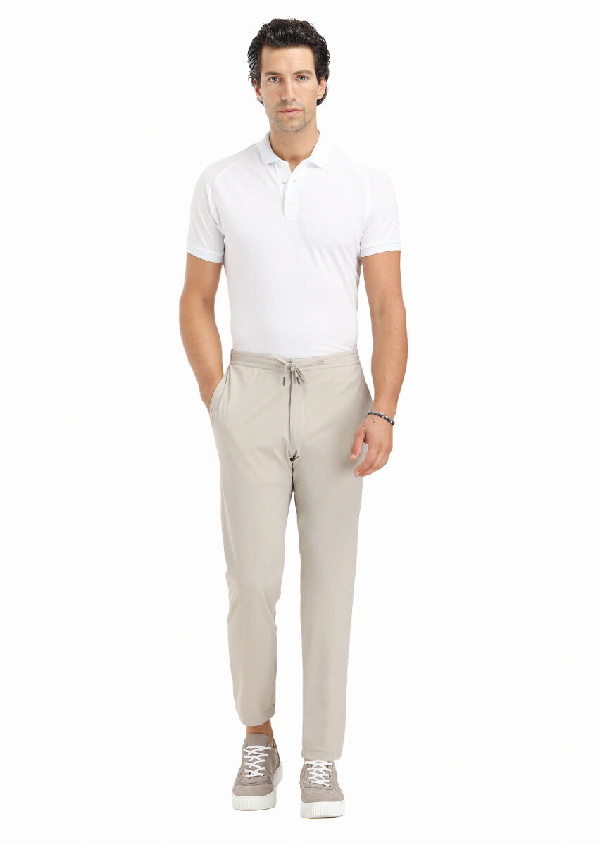 Beige Knitting Jogging Fit Casual Trousers - 1