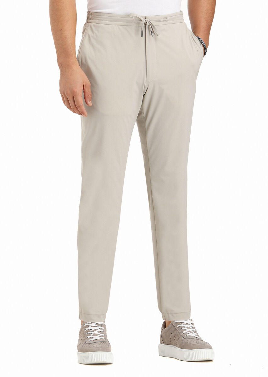 Beige Knitting Jogging Fit Casual Trousers - 2