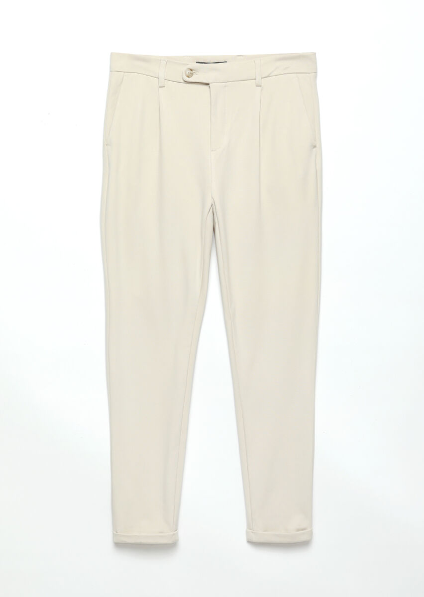 Beige Knitting Regular Fit Casual Trousers - 5