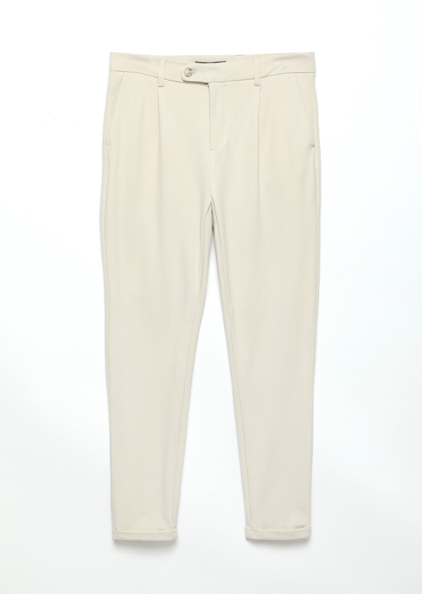 Beige Knitting Regular Fit Casual Trousers - 5