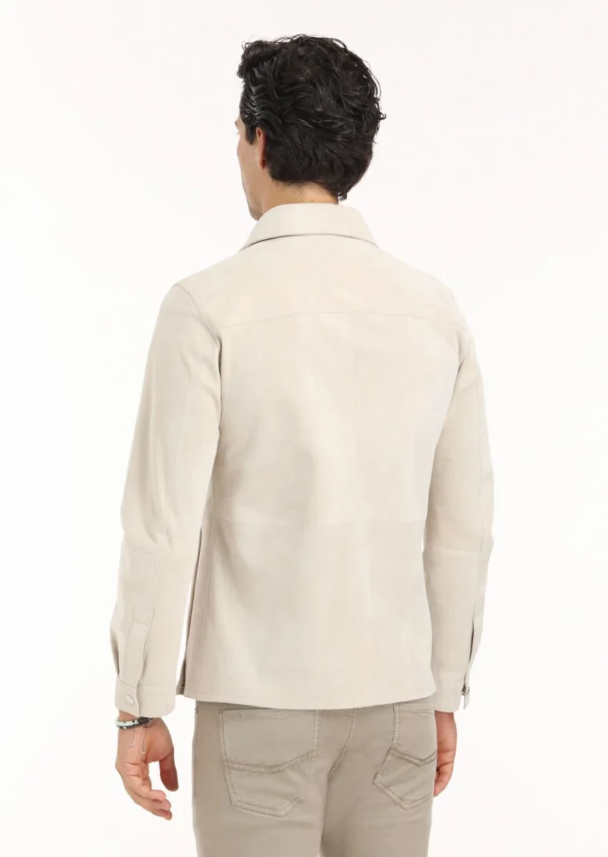 Beige Leather Coat - 6