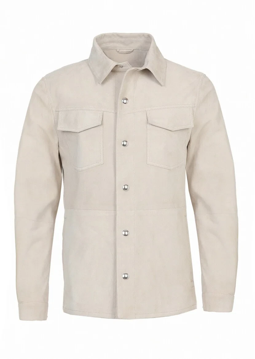 Beige Leather Coat - 7
