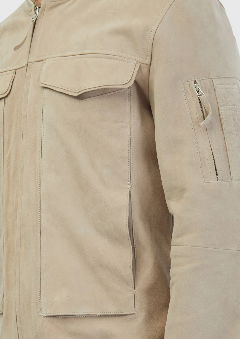 Beige Leather Coat - 5