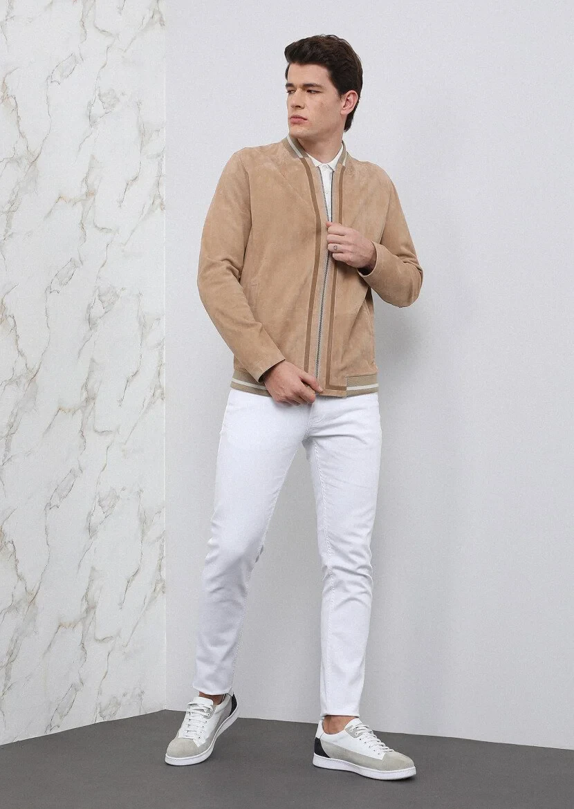 Beige Leather Leather Coat - 4