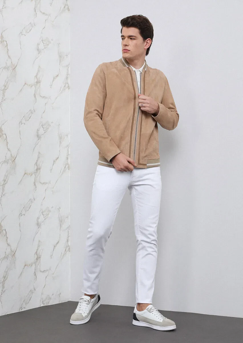 Beige Leather Leather Coat - 4