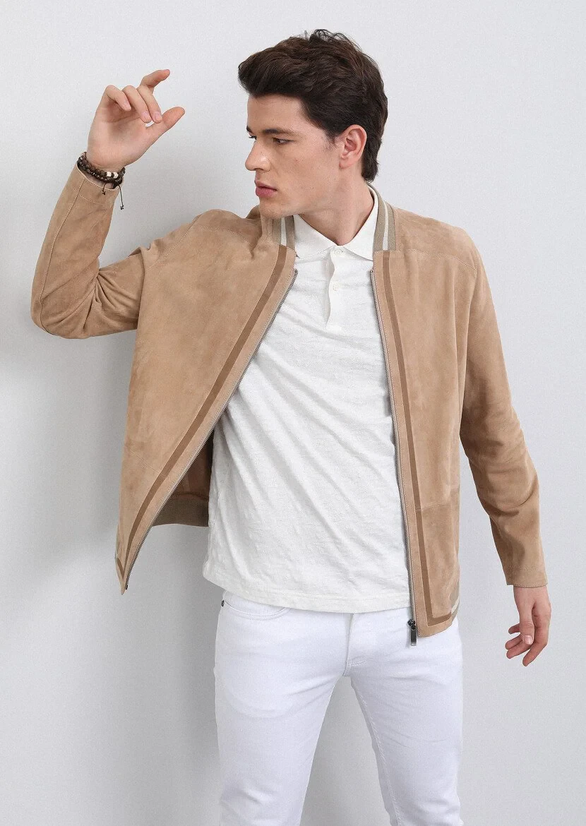 Beige Leather Leather Coat - 6
