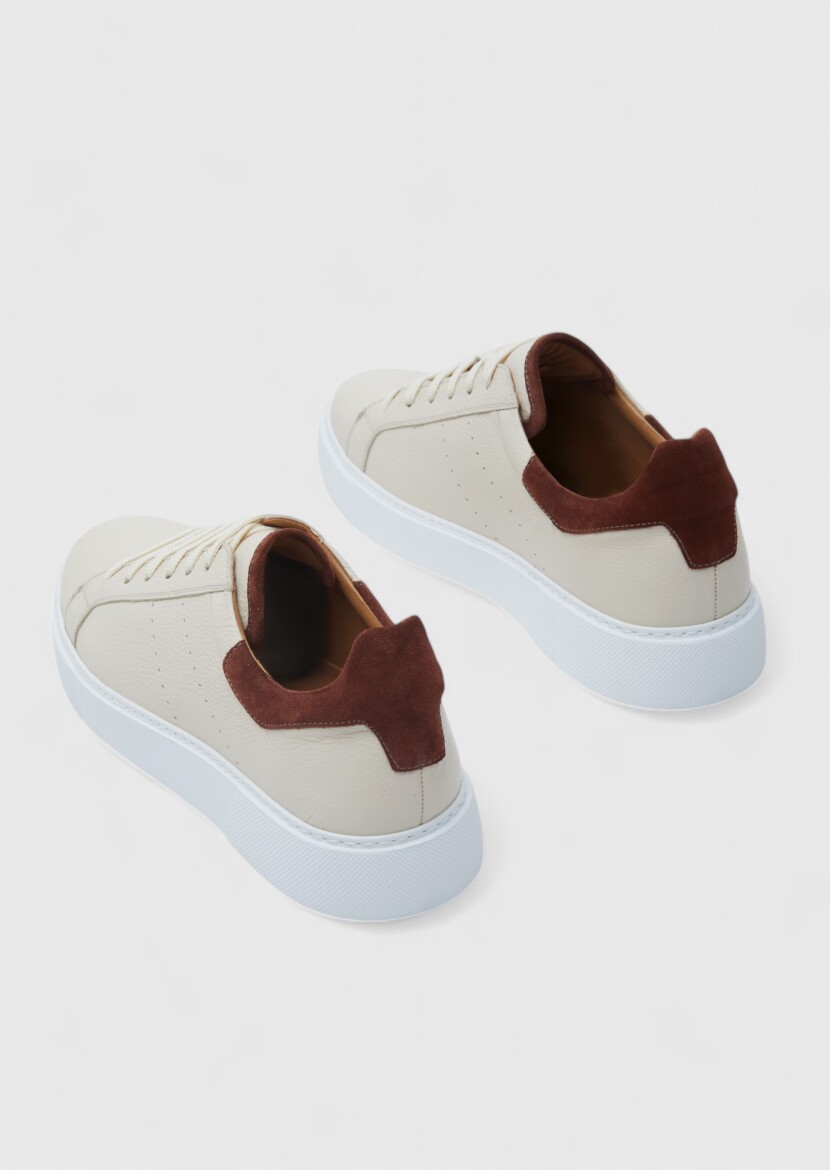Beige Leather Sneaker - 5