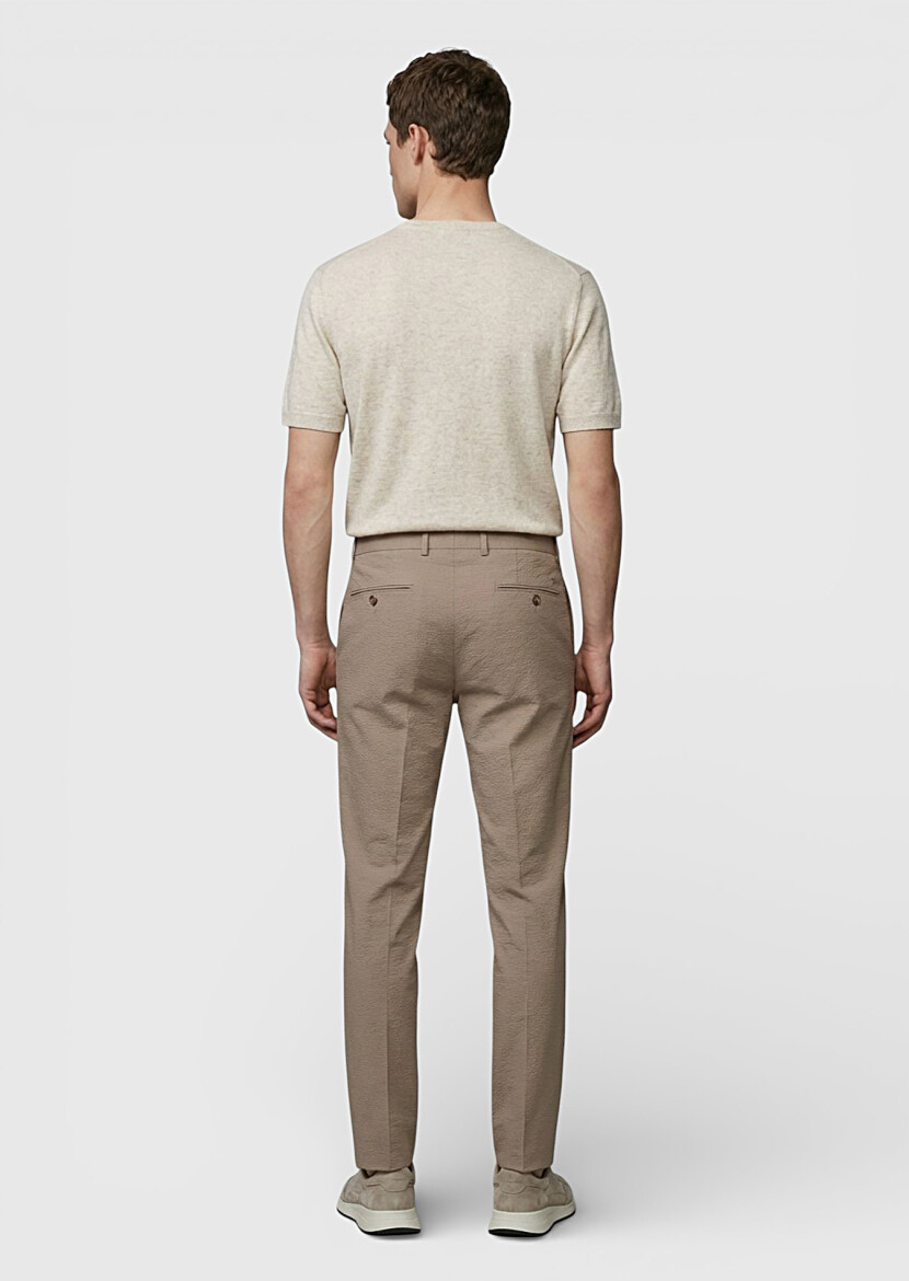 Beige Material Modern Fit Classical Cotton Blended Trousers - 5