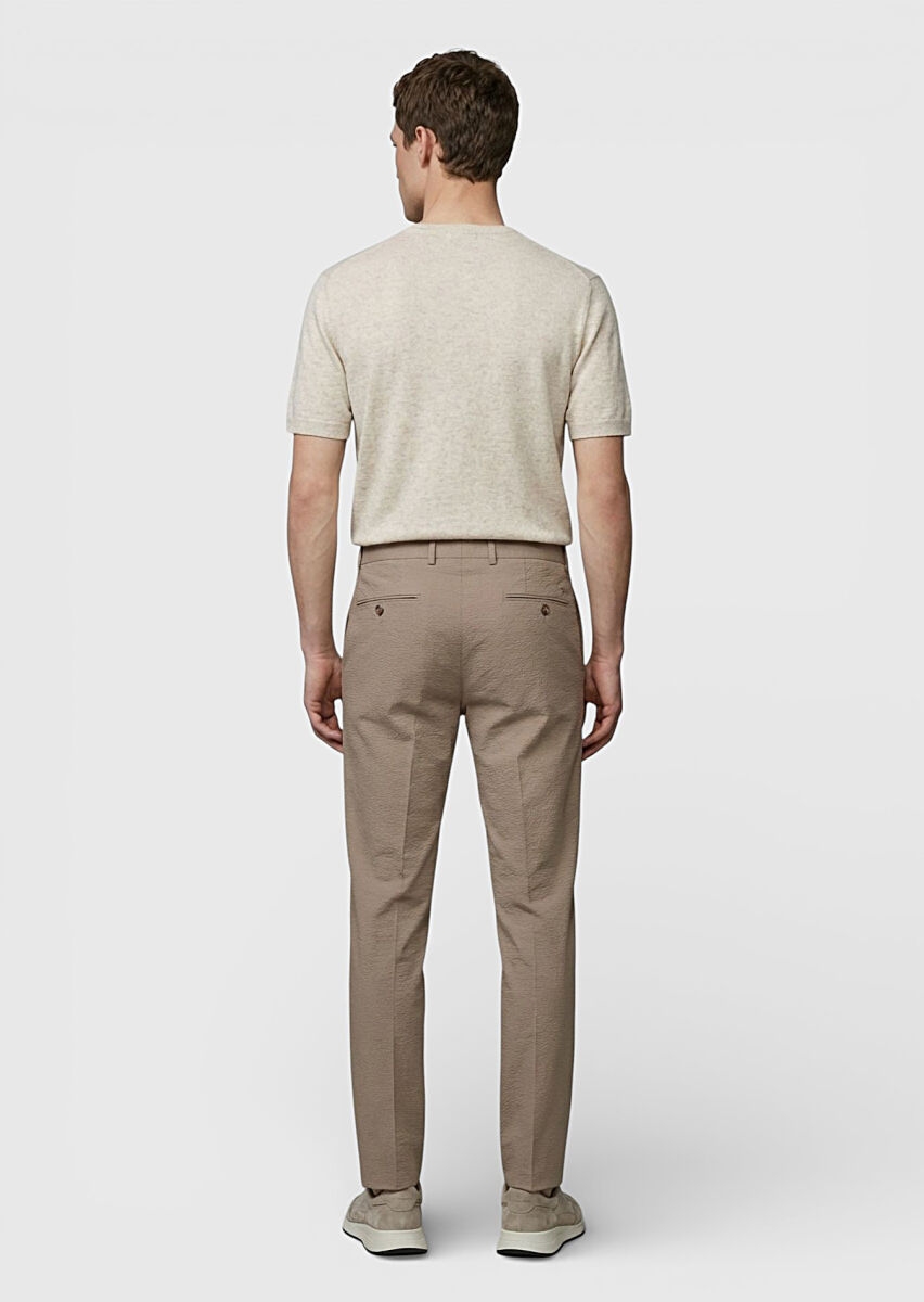 Beige Material Modern Fit Classical Cotton Blended Trousers - 5