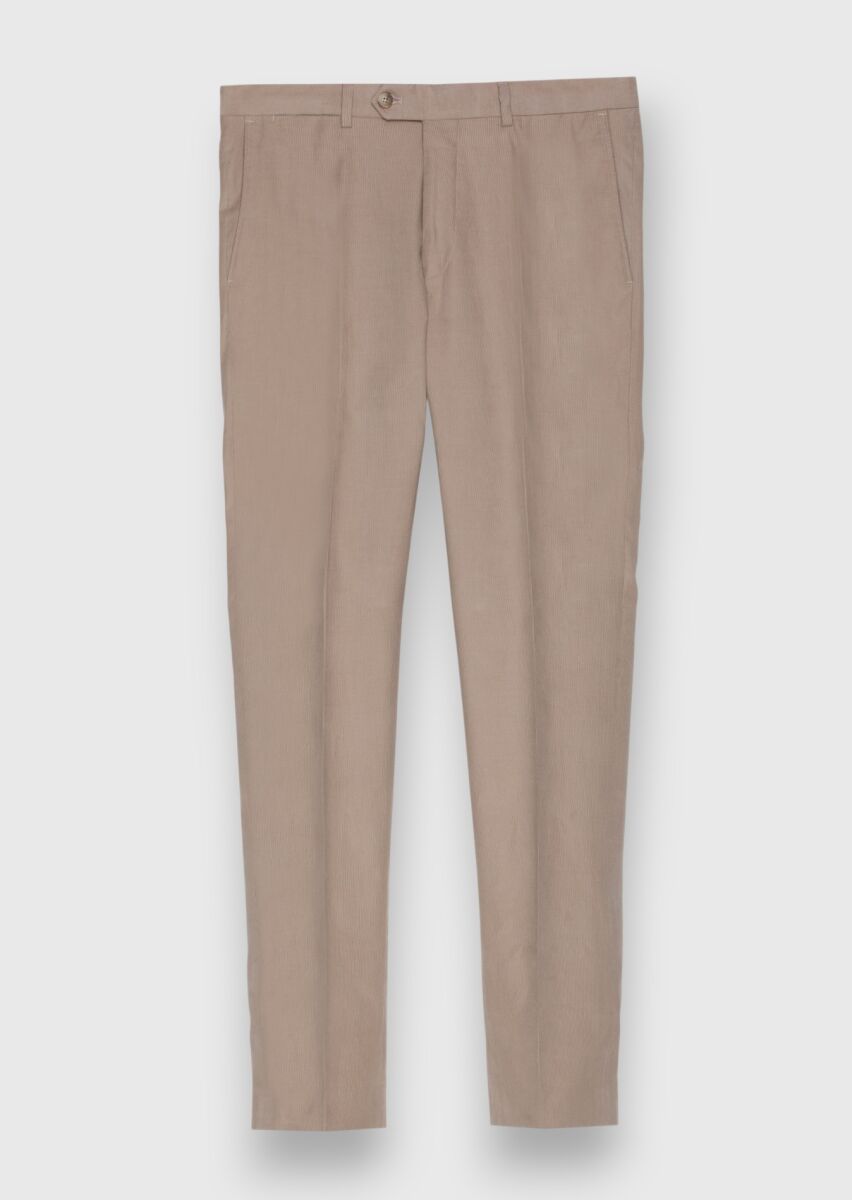 Beige Material Modern Fit Classical Cotton Blended Trousers - 6