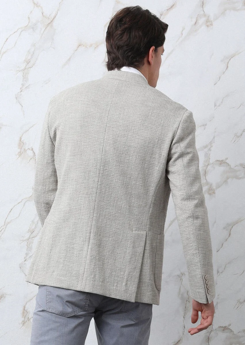 Beige Micro Shirt Shoulder Slim Fit Cotton Blended Jacket - 7