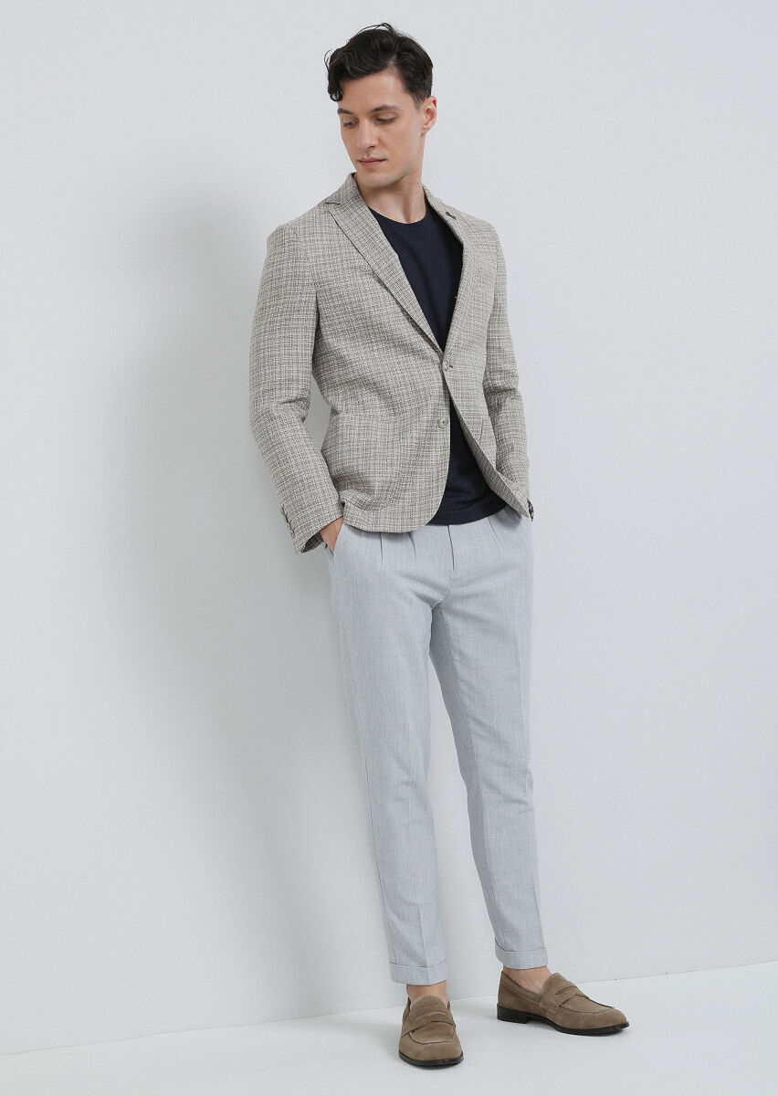 Beige Micro Shirt Shoulder Slim Fit Wool Blended Jacket - 4