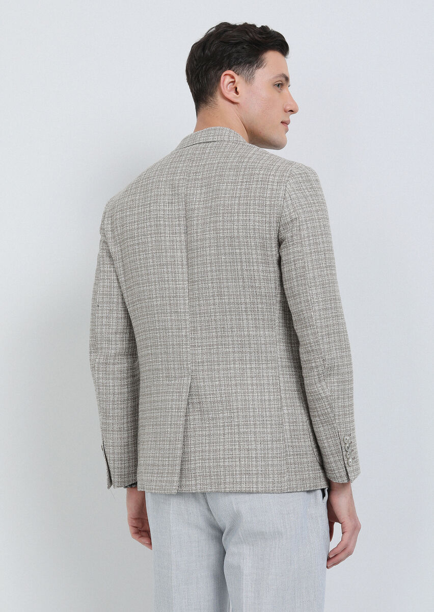 Beige Micro Shirt Shoulder Slim Fit Wool Blended Jacket - 5