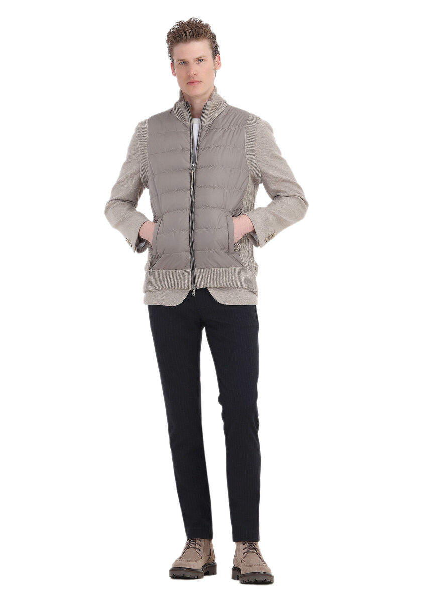 Beige Micro Slim Fit Wool Blended Jacket - 4