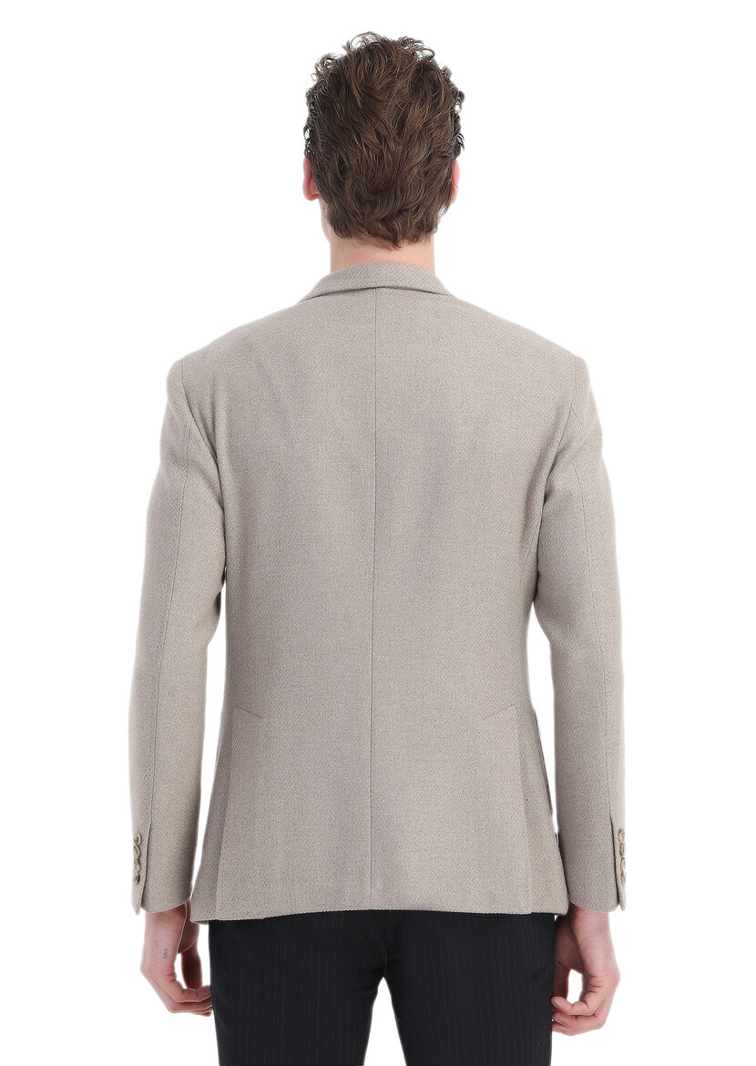 Beige Micro Slim Fit Wool Blended Jacket - 7