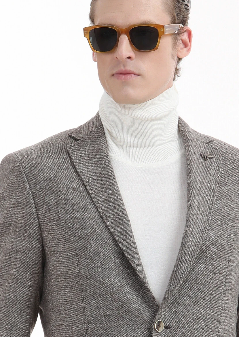 Beige Micro Zeroweight Slim Fit 100% Wool Jacket - 3