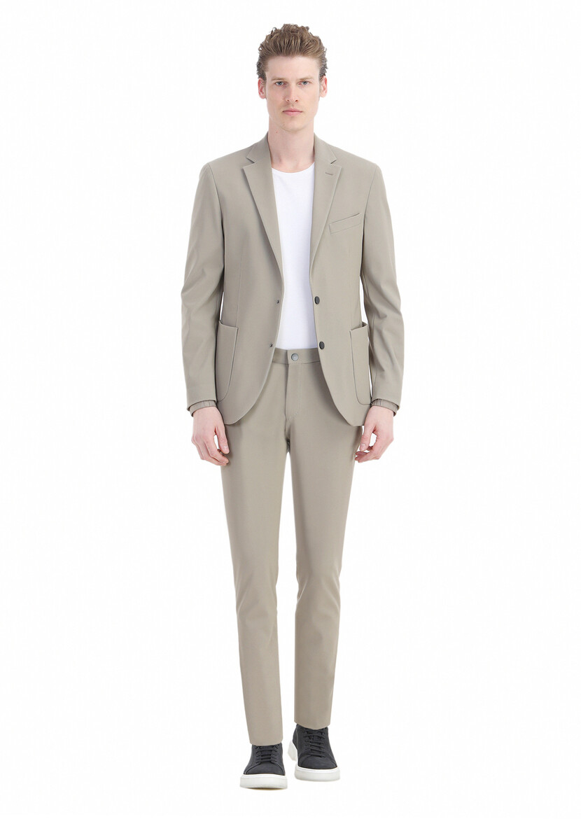 Beige Patterned Comfort Fit Suit - 1